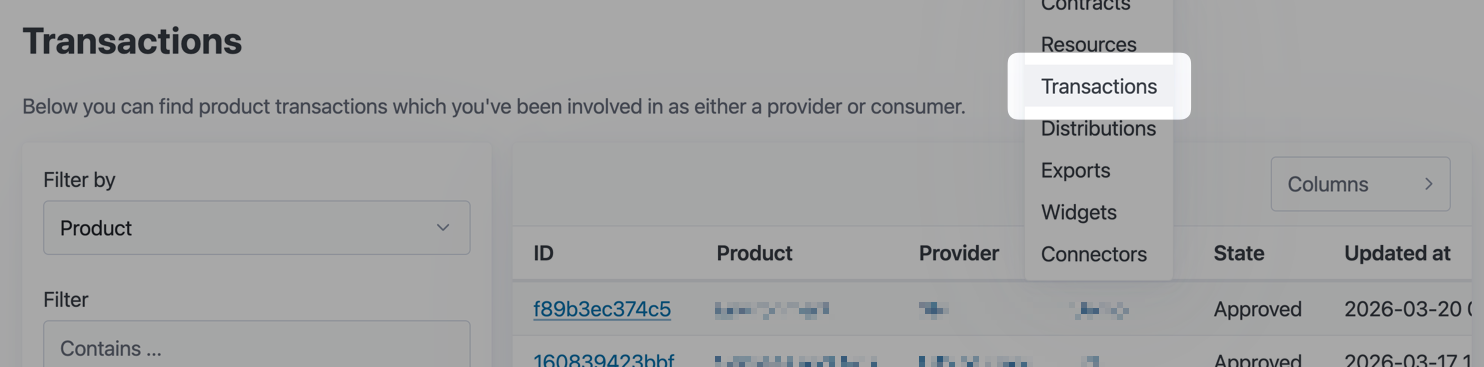 transaction catalogue
